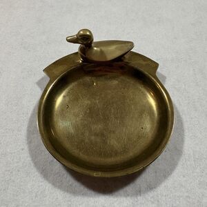 Vintage Brass Duck Trinket Tray Figural Catchall Dish Mid Century Decor